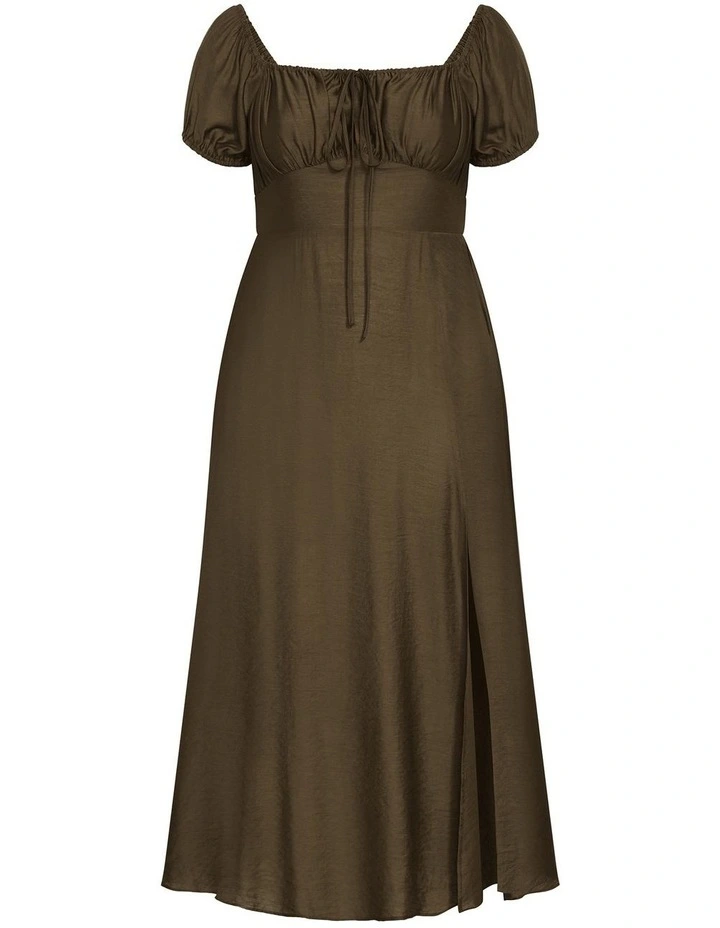 Abbigail Split Maxi Dress in Khaki image 3