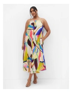 Summer Print Shift Maxi Dress in Yellow