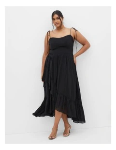 Hailey Ruffled Hi-Lo Maxi Dress in Black