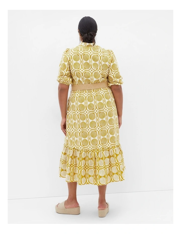 Anna Seashell Print Sleeved Dress in Yellow image 2