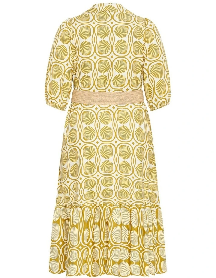 Anna Seashell Print Sleeved Dress in Yellow image 4
