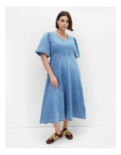 Ayesha Short Sleeve Midi Dress in Blue