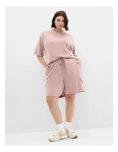 Terry Relaxed Longline Short in Pink Marle