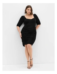 Bustier Elbow Sleeve Dress in black