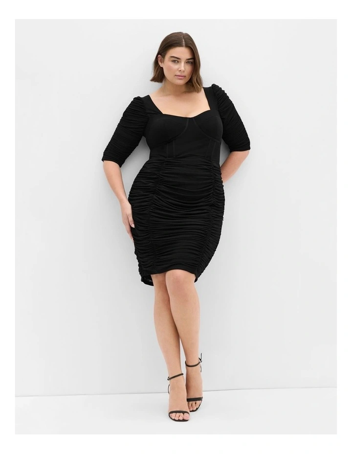 Bustier Elbow Sleeve Dress in black image 1