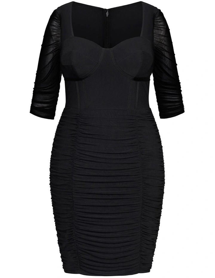 Bustier Elbow Sleeve Dress in black image 3