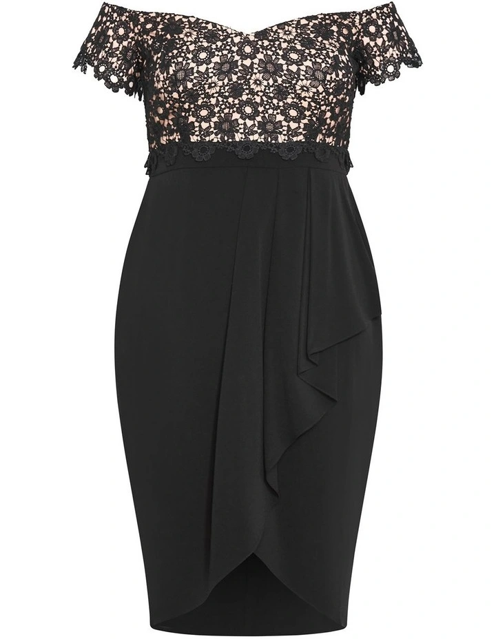 Lace Glamour Midi Dress in black image 3