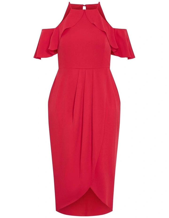 Love Siren Ruffle Shoulder Dress in Siren Red image 3