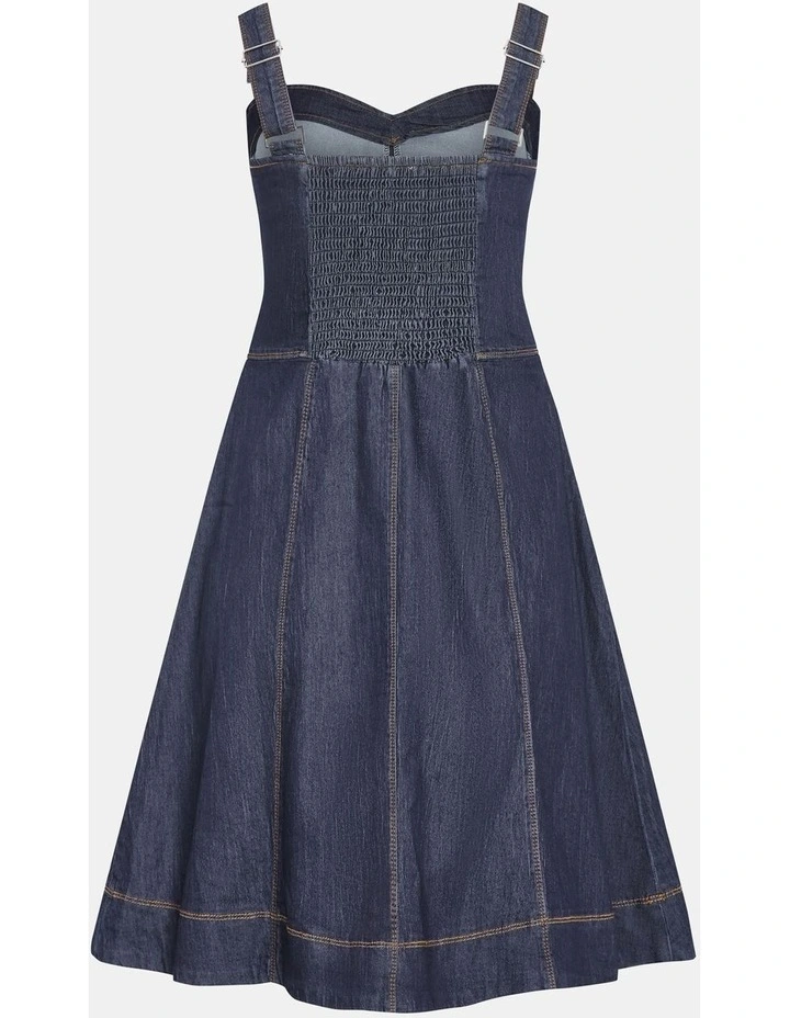 Denim Flare Midi Strappy Dress in Blue image 4