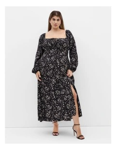 Abbigail Long Sleeve Print Maxi Dress in Black