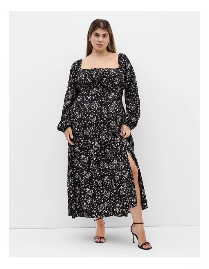 Abbigail Long Sleeve Print Maxi Dress in Black image 1