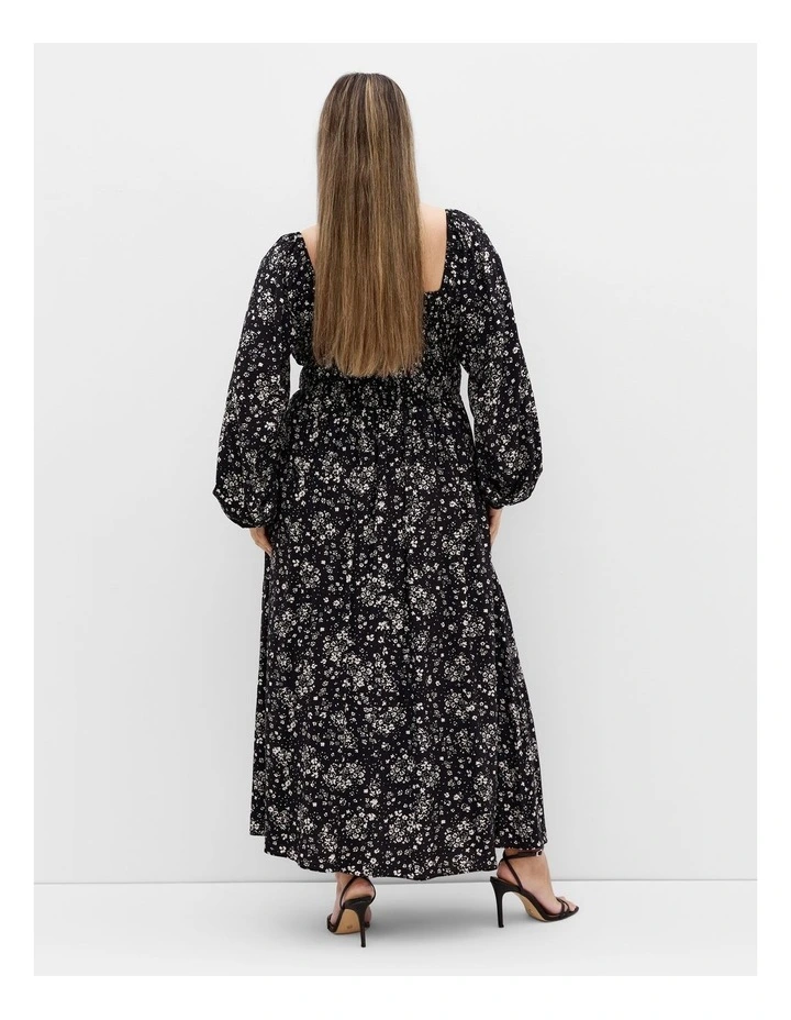 Abbigail Long Sleeve Print Maxi Dress in Black image 2