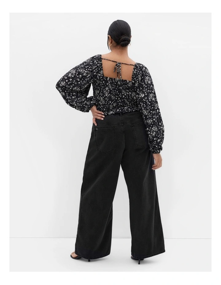 Abbie Floral Print Top in Black image 2
