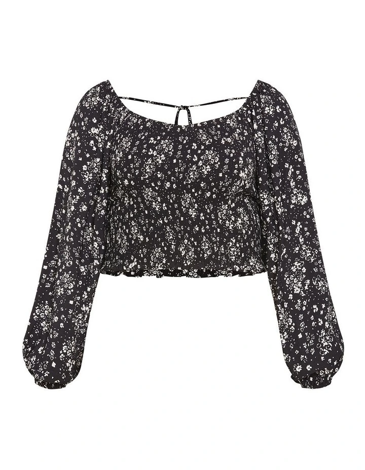 Abbie Floral Print Top in Black image 3