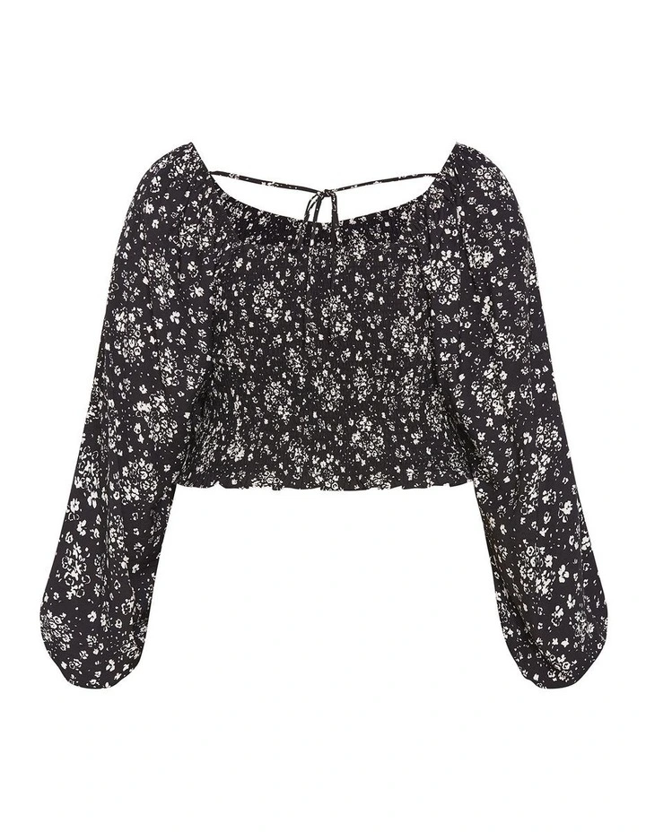 Abbie Floral Print Top in Black image 4
