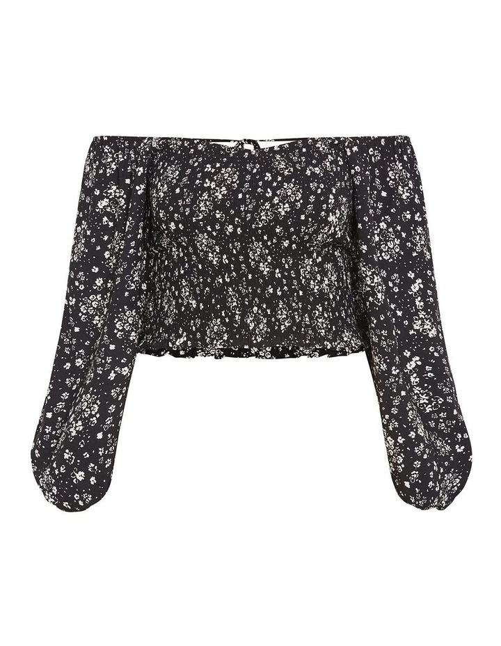 Abbie Floral Print Top in Black image 5
