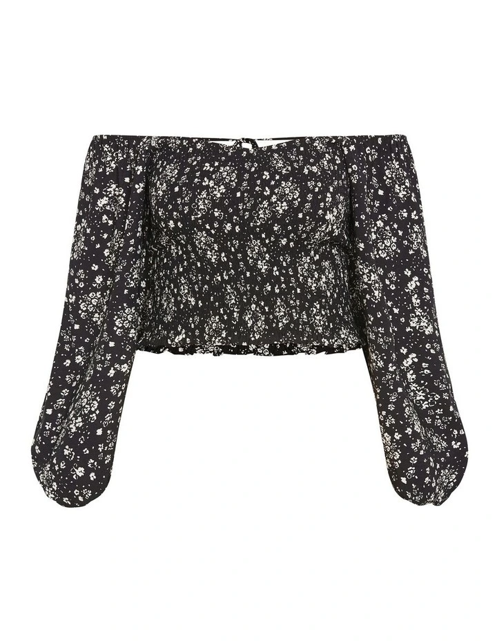 Abbie Floral Print Top in Black image 7