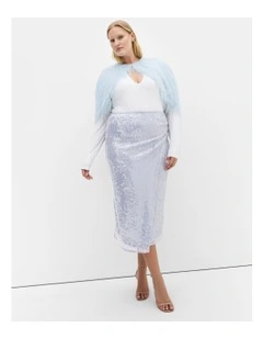Sequin Midi Skirt in Sky Blue