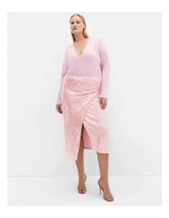 Sequin Midi Skirt in Soft Pink