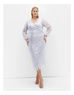 Sequin Midi Dress in Sky Blue