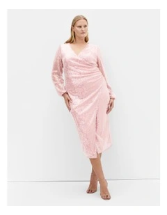 Sequin Midi Dress in Soft Pink