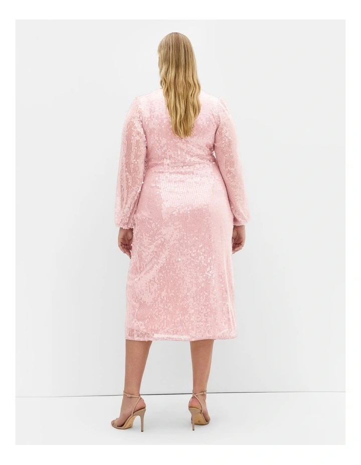 Sequin Midi Dress in Soft Pink image 2