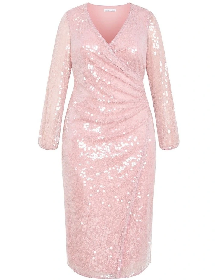 Sequin Midi Dress in Soft Pink image 3