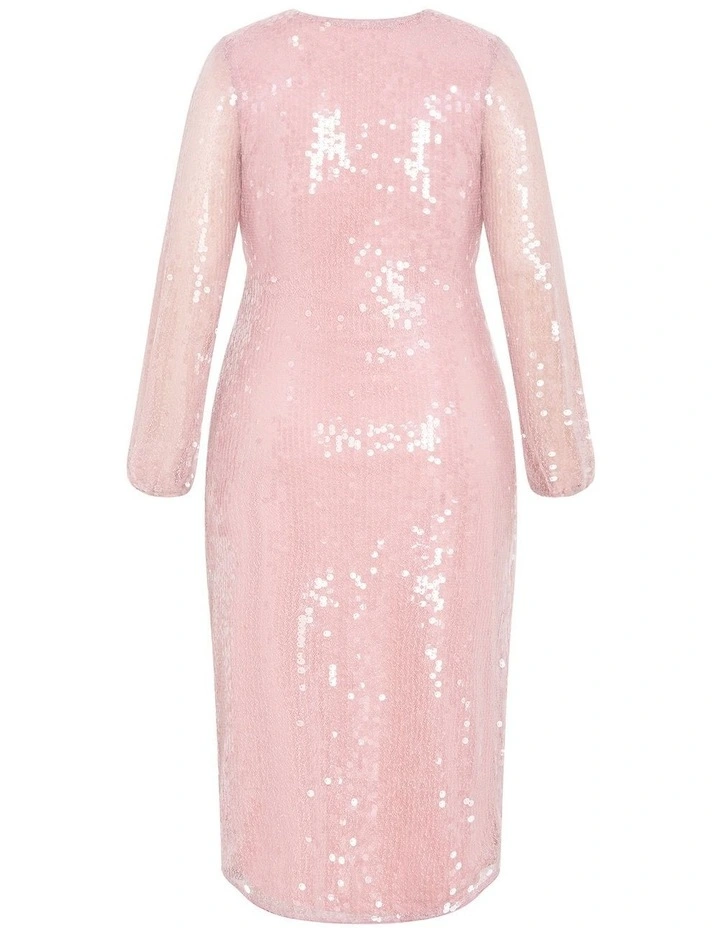 Sequin Midi Dress in Soft Pink image 4