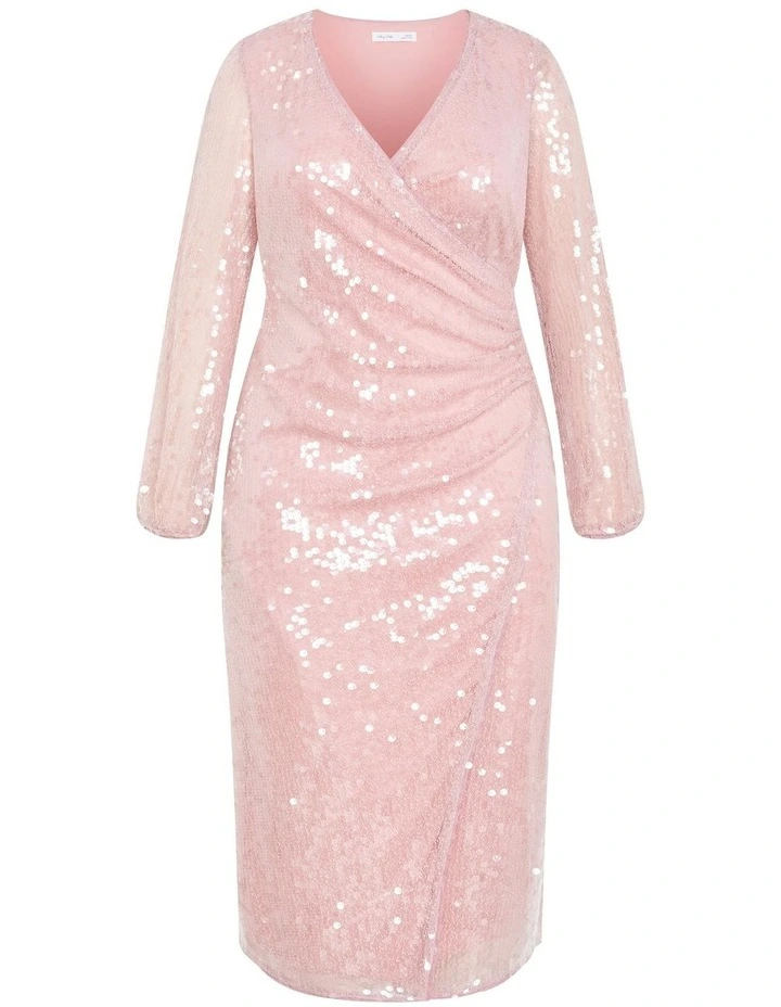 Sequin Midi Dress in Soft Pink image 5