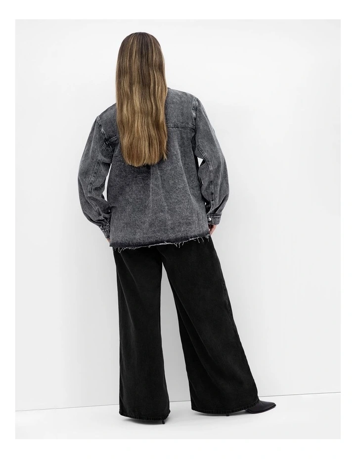 Denim Stud Shacket in Grey image 2