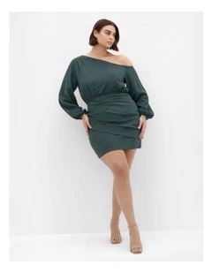 Alysia Off Shoulder Mini Dress in Green