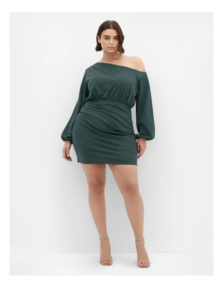 Alysia Off Shoulder Mini Dress in Green image 3