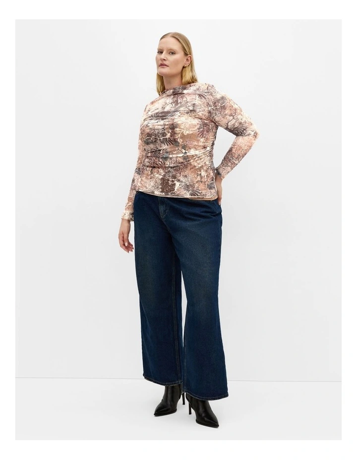 Lauryn Ruched Print Top in mocha image 1