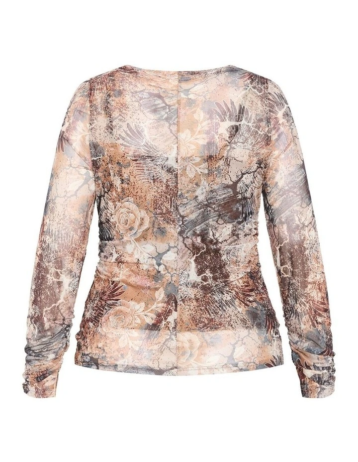 Lauryn Ruched Print Top in mocha image 4