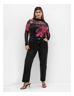 Lauryn Ruched Print Top in Black