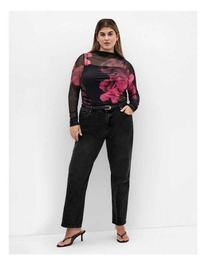 Lauryn Ruched Print Top in Black image 1