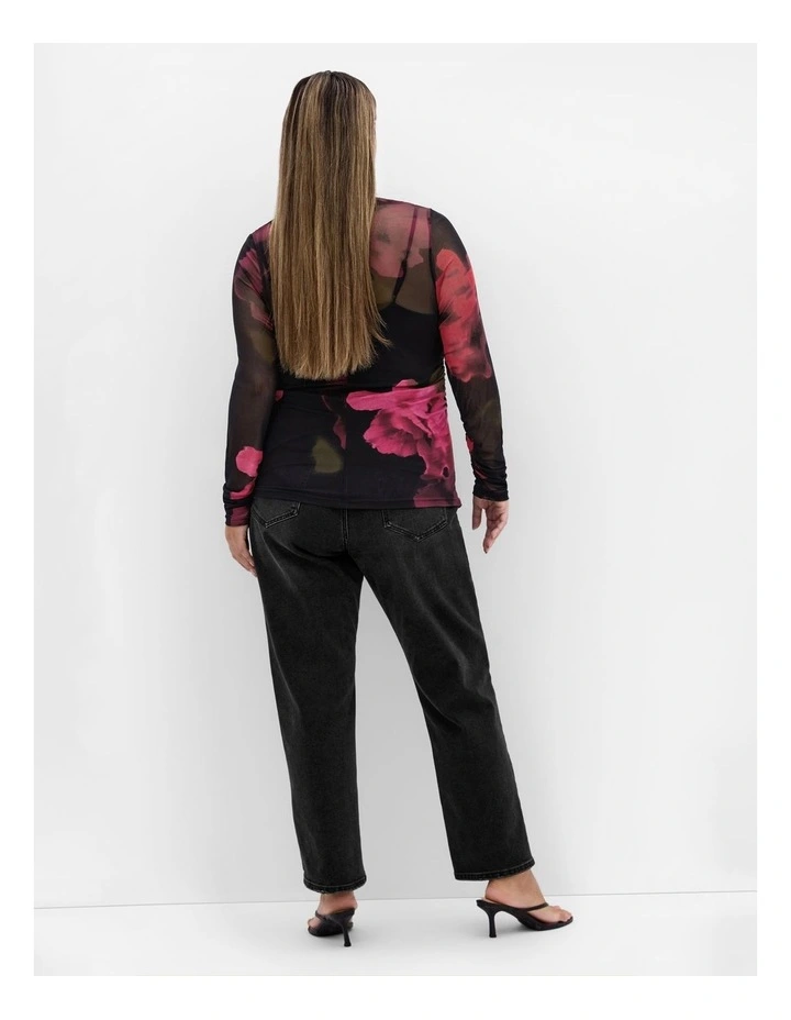 Lauryn Ruched Print Top in Black image 2