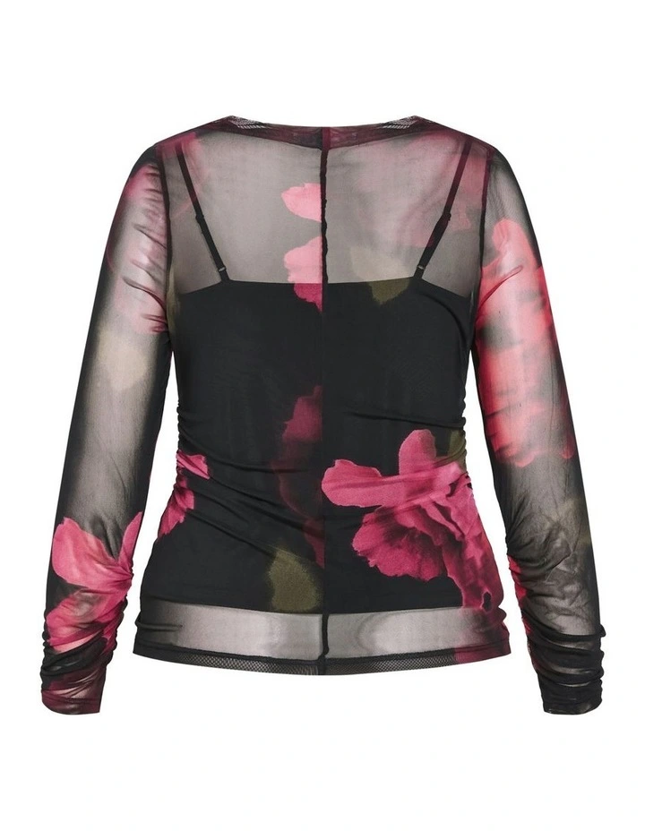 Lauryn Ruched Print Top in Black image 5