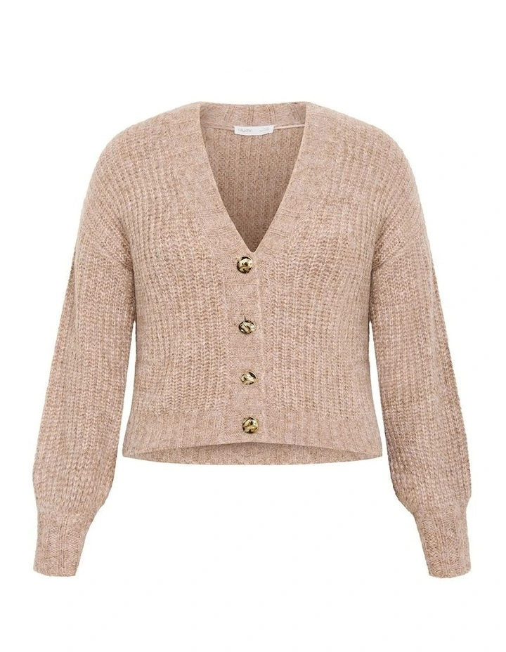 Kiara V Neck Cardigan in mushroom image 3