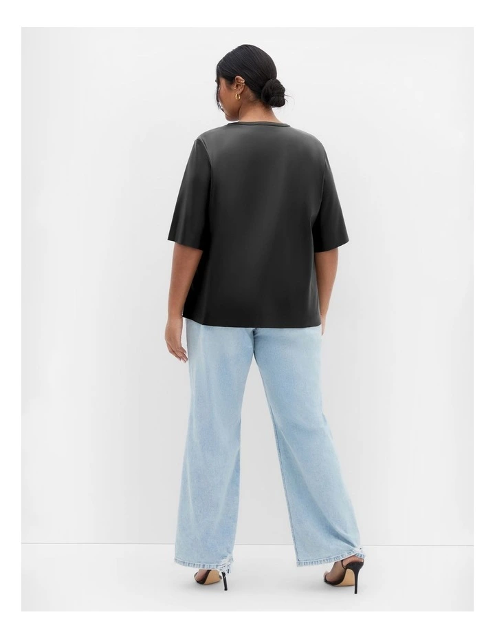 Paxton Faux Leather Tee in Matt Black image 2