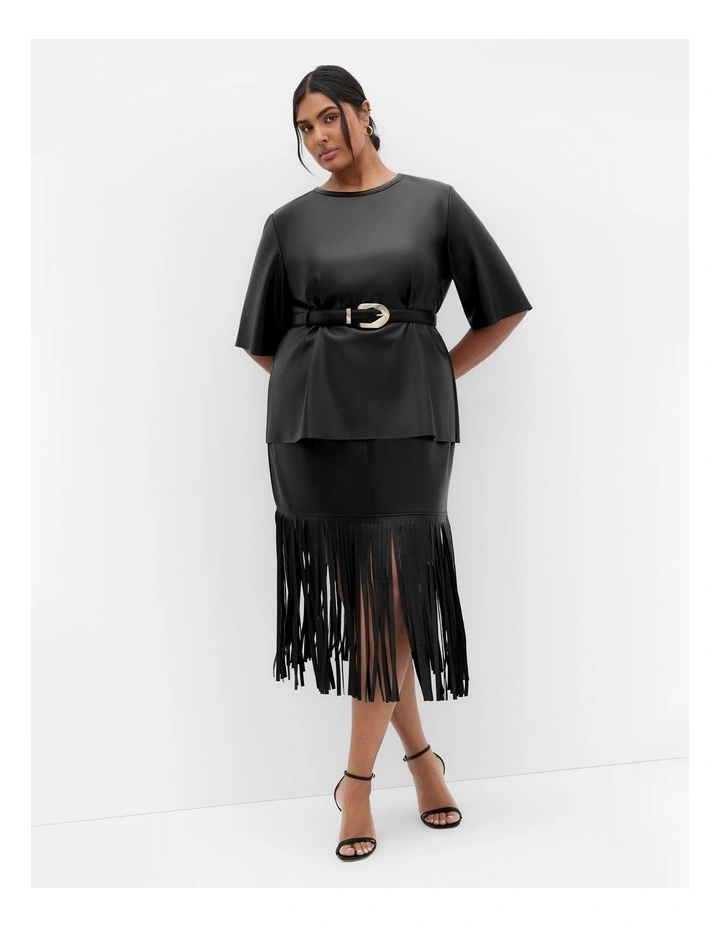 Paxton Faux Leather Tee in Matt Black image 3