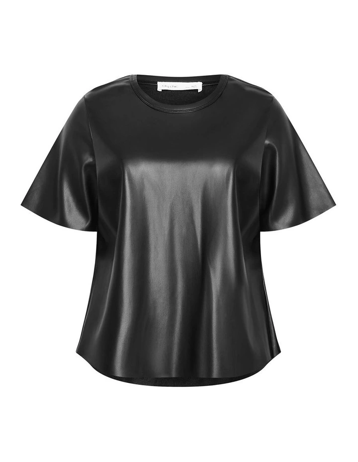 Paxton Faux Leather Tee in Matt Black image 4