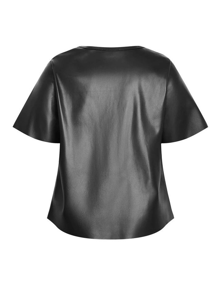 Paxton Faux Leather Tee in Matt Black image 5