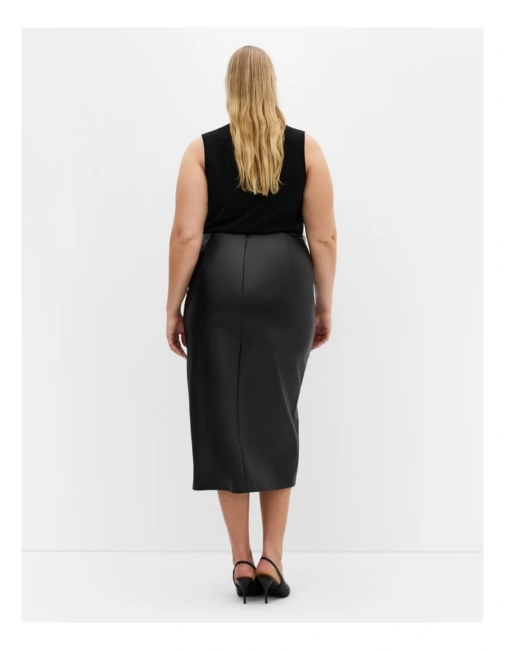 Petra Faux Leather Midi Skirt in Black image 2