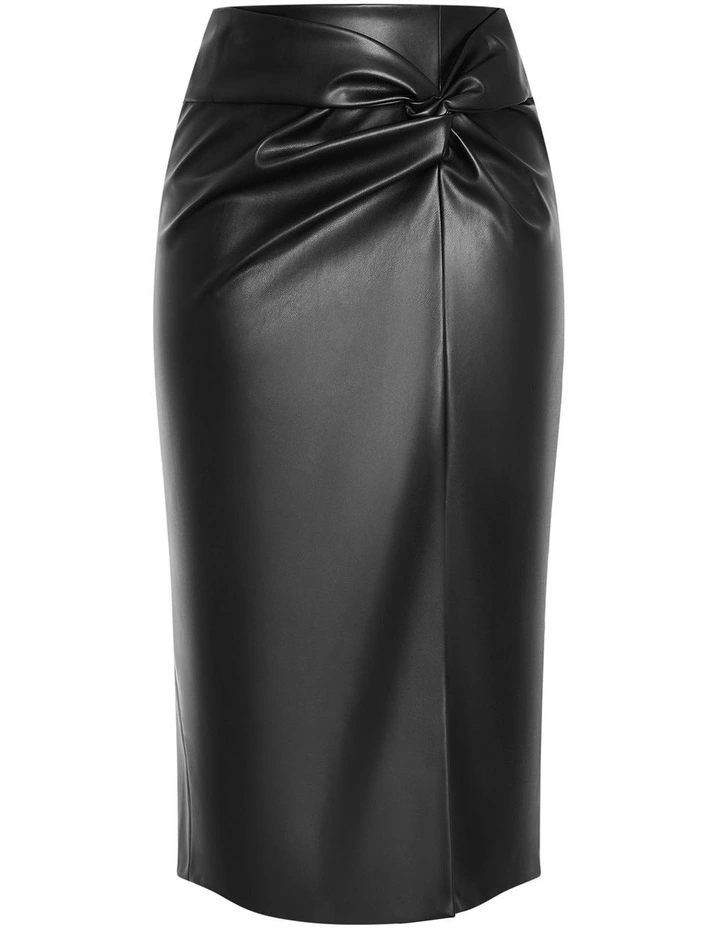 Petra Faux Leather Midi Skirt in Black image 3