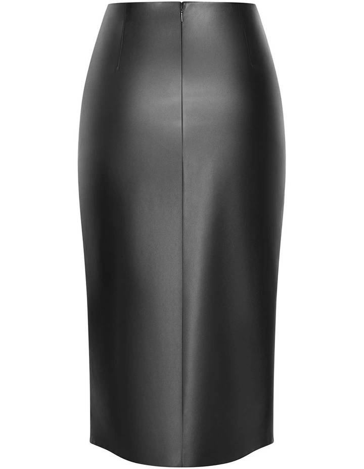 Petra Faux Leather Midi Skirt in Black image 4