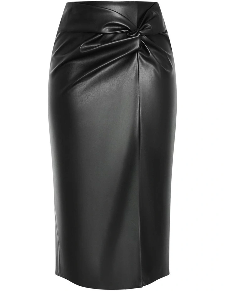 Petra Faux Leather Midi Skirt in Black image 5