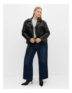 Julie Faux Leather Biker Jacket in Black