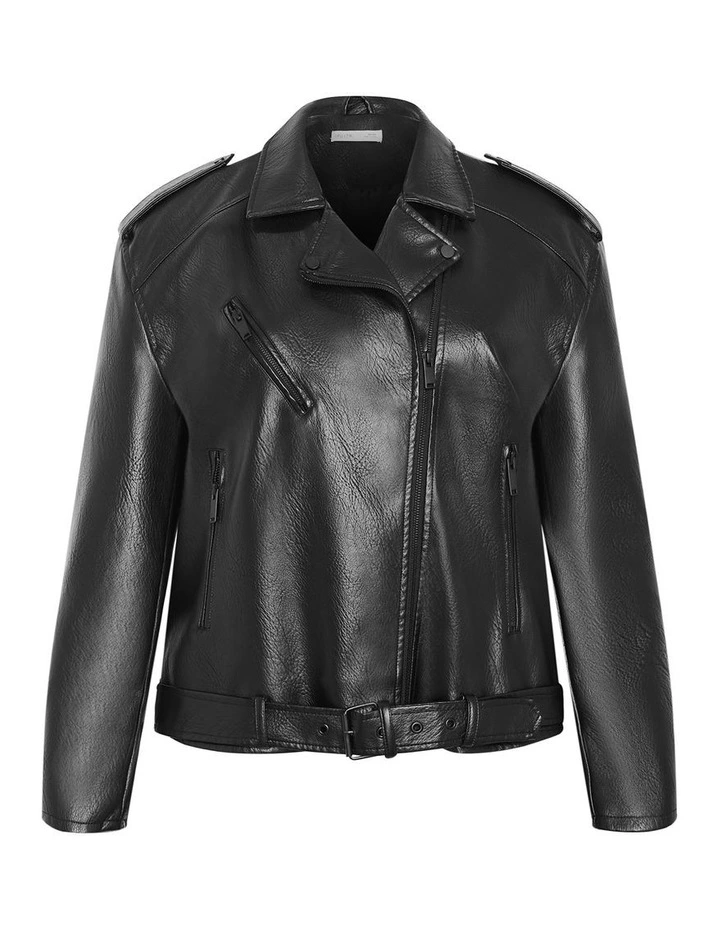 Julie Faux Leather Biker Jacket in Black image 3