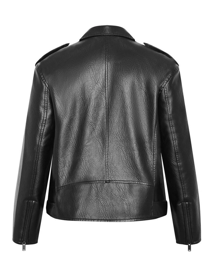 Julie Faux Leather Biker Jacket in Black image 4